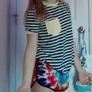 white & navy blue striped shirt